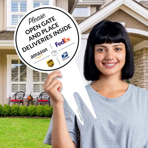 Image of Package Delivery Sign, Delivery Instructions Open Gate and Leave Delivery Inside Sign, 9x17 Inches Round Shape, Aluminum Composite Made in USA by Sigo Signs