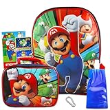 Mario Shop Super Mario Backpack With Lunch Box For Kids ~ 4 Pc Bundle Featuring Mario, Yoshi, and Luigi, With School Bag, Stickers, Lunch Bag And More | Nintendo School Supplies