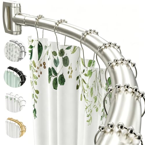 Brushed Nickel Curved Shower Curtain Rod for Bathroom 33-78 In Adjustable Rounded Shower Rod RustProof Stainless Steel Non-Slip Bowed Shower Rods for Bathtub Stall Extra Shower Space Need Drilling