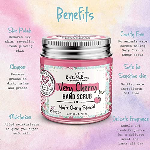 Bella & Bear Very Cherry Hand Scrub, No Harmful Chemicals, Cruelty-Free, Vegan-Friendly Exfoliating, 6.7Oz #TOP4