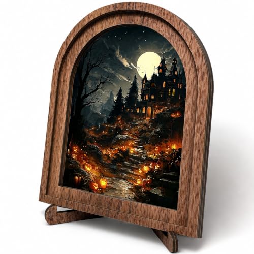 Haunted House Arched Decor, Halloween Pumpkin Table Sign, 5.9x7.9