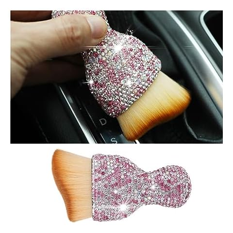 zipelo Auto Interior Dust Brush, Car Detailing Cleaning Brush with Diamond, Bling Handle Soft Bristles Dusting Tool, Scratch Free Dirt Clean Brushes for Vehicle Dashboard, Air Conditioner Vent (Pink) Cover