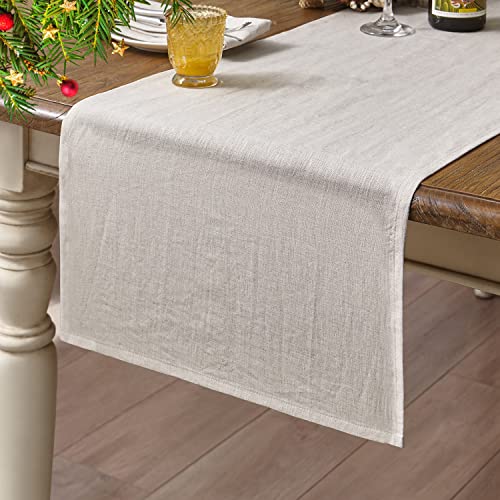DAPU Tischläufer Leinen, 100% Französisches Naturleinen 40x180cm Tisch Läufer, Abwaschbare Moderne Einfarbige Tischdecke Leinenoptik für Essentisch Hochzeit Party, Beige/Naturleinen Cover