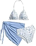 Girls Bikini Set 3 Piece - High Waisted Bikini with Skirt Floral Swimsuits for Teens Girls 9-16(13-14Years)