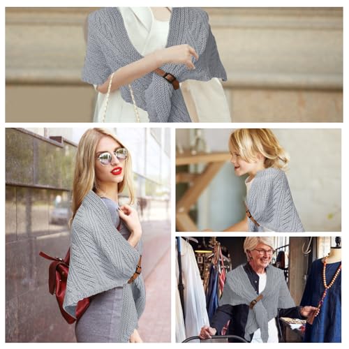 DTYGUIXE Dreiecksschal Musselin Damen Strickschal Dreieckstuch Schal Winterschal Warm Dreieck Schal Weich Strickschal Grau Dreieckschal mit Lederschnalle für Mütter, Ehefrauen, Familienmitglieder