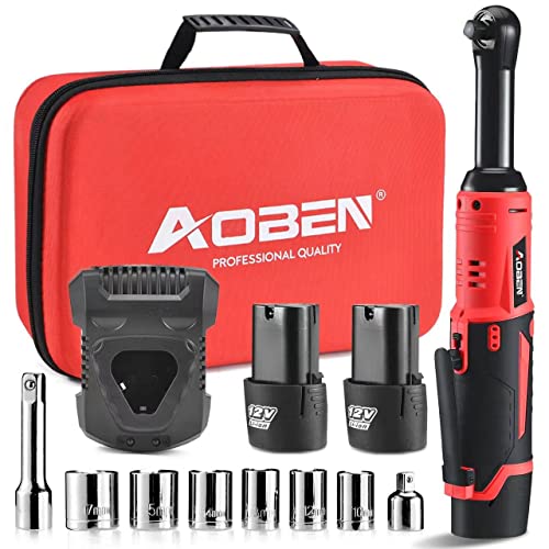 Image of AOBEN 3 /8 inch 40 Ft-lbs Cordless Electric Ratchet Wrench Kit with Variable Speed, Lithium Batteries