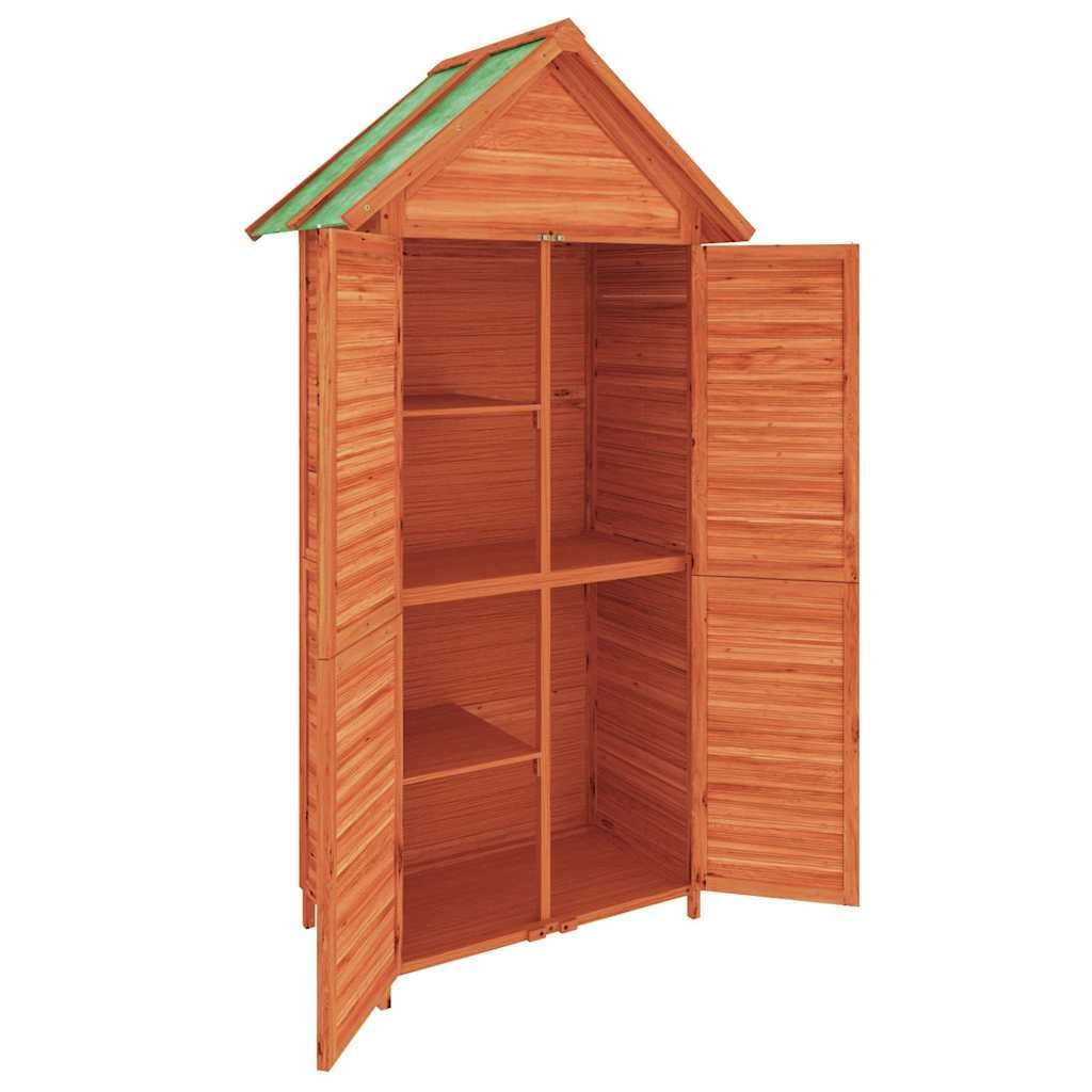 Cobertizo marrón 89 x 52,5 x 175 cm madera maciza de pino | Techo impermeable adecuado para cortacésped, con soporte de pared, para accesorios de jardín