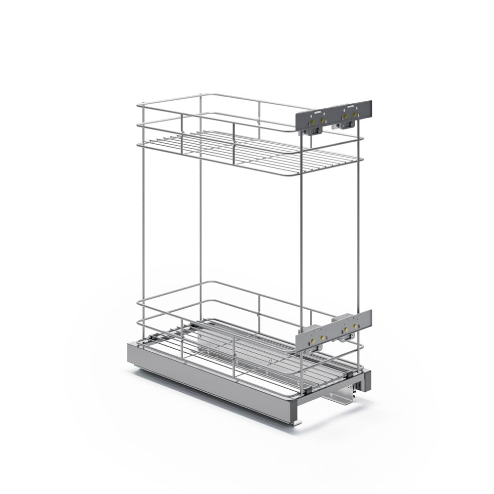 ATM Carrello portabottiglie estraibile per mobile di cucina, Montaggio laterale, Modulo 30 cm – cargo Soft-Close estrazione totale regolazione 3D frontale – Argento Opaco