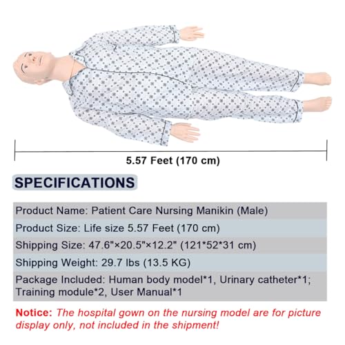 Image of INTBUYING Patient Care Nursing Manikin Male Trauma Education Teaching Model Manikin Men Training Life-Size Nursing Training Manikin Model Nursing Medical Model Supplies for School or Hospital