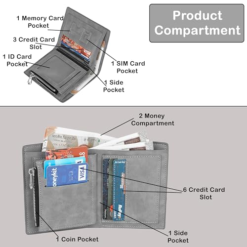 Storite Men's PU Leather RFID Blocking Credit Card Holder Money Wallet Zipper Coin Purse (Grey, 11.8 x 9.6 x 1.5 cm) 3 51b NWRR6L