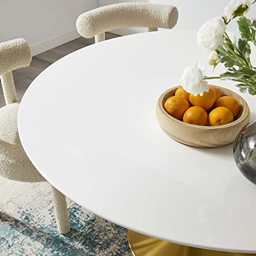 Image of Modway Lippa 54 inch Mid-Century Modern Dining Table with Round White Top in Gold White
