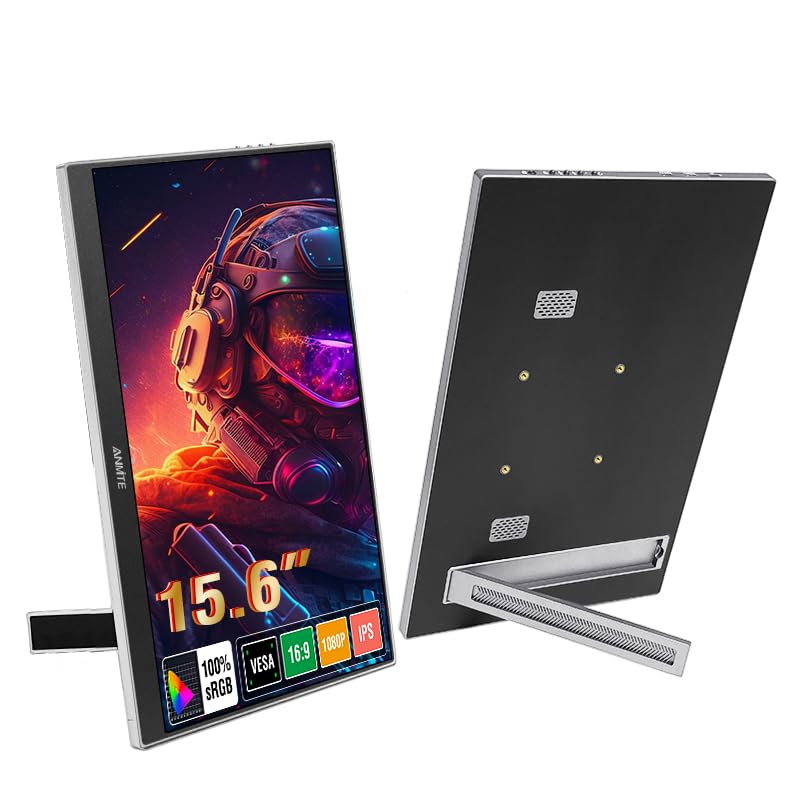 Image of Portable Monitor 15.6 Inch Computer Gaming Metal Enclosure Mobile External Display for Laptop Xbox PS4 Phone with Speakers Type-C USB-C HDMI IPS FHD 1080P LED Screen