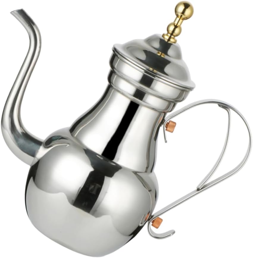 Middle East Stainless Steel Coffee Kettle with Filter Mesh Hand Brewing Pot with Long Spout for Precise Pouring Decorative Court Style Tea and Coffee Server for Home and Restaurant