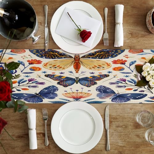 Chemin de table libellules chic en 274 cm | Textile de table haut de gamme pour intérieur
