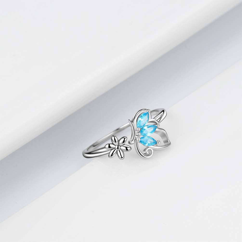 Aurora Tears Anello da Donna a Forma di Farfalla in Argento Sterling 925 Apertura Anelli Regolabili Cubic Zirconia Gfits DR0074