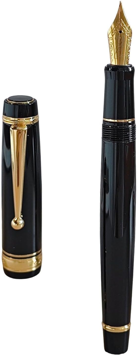 JD Luxury Fountain Pen – Classic Black, Elegant Red, and Deep Green Lacquer Pens with Gold Trim – Smooth Writing, Refillable, Professional Gift Pen (Black)
