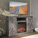 BELLEZE 47' TV Stand with 18' Electric Fireplace Heater & Media Entertainment Center Console Table for TV up to 50' with Open Storage Shelves & Cabinets - Veropeso (Grey Wash)