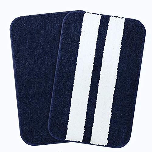Image of Cazimo Microfiber Rectangle Shaped Anti-Skid Bath Mats | Soft & Super Absorbent Mats for Shower | Washable, Non-Slip & Quick-Drying Mats, 40x58 CM | Pack of 2 (Blue & White)