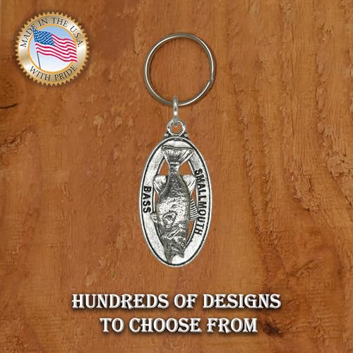 Image of Smallmouth Bass Keychain, Pewter, F086KC, 1 3 /4 inch, 100% Handmade in the USA, Fish Keychain, smallmouth, Bronzeback Key Chain, Key Ring, Key Fob, Fishing Gift, Over 200 Fish Designs Available., Medium