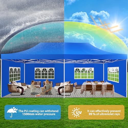 Image of COBIZI 13x26 Heavy Duty Pop Up Canopy Tent with 6 Sidewalls, Blue