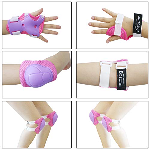 image for BOSONER Kids Bike Helmet Pad Set Elbow Knee Wrist Pads Protective Gear