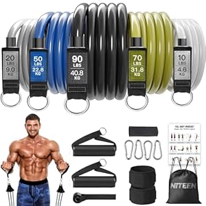 Heavy Resistance Bands for Working Out, NITEEN Resistance Bands with Handles Weight Exercise Bands for Men Women, Workout Bands with Door Anchor and Ankle Straps Strength Training Equipment