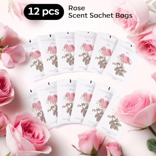 Image of MYARO 12 Pcs Rose Scented Sachets Long Lasting Room Air Freshener Odor Deodorizer Eliminating for Home Drawer Closet Clothes Storage