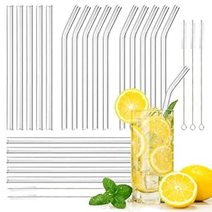 Zhenle Glazen rietjes, herbruikbaar, 25 stuks transparante rietje, 10 rechte glazen rietjes en 10 gebogen glazen rietjes…
