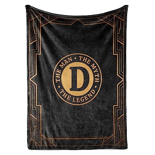 InnoBeta Gifts for Men, Initial Mens Gifts for Him, Birthday Gift Ideas, Mens Blanket, 300gsm Flannel Throw Blanket Gift for Dad, Grandpa, Husband, 60"x 80", D