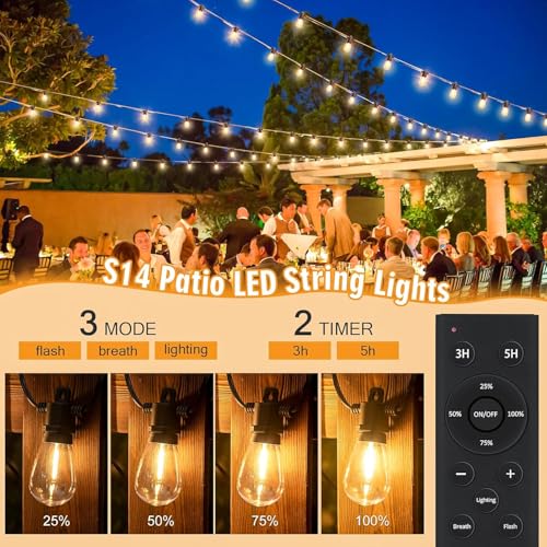 PBGMRT Outdoor Festoon Lights Mains Powered - 100ft/30m Outside String Lights 30+2 S14 LED Dimmable Bulbs with Remote, IP65 Waterproof for Patio Gazebo Pergola Garden Backyard 3 PBGMRT Outdoor Festoon Lights Mains Powered - 100ft/30m Outside String Lights 30+2 S14 LED Dimmable Bulbs with Remote, IP65 Waterproof for Patio Gazebo Pergola Garden Backyard - Image 3