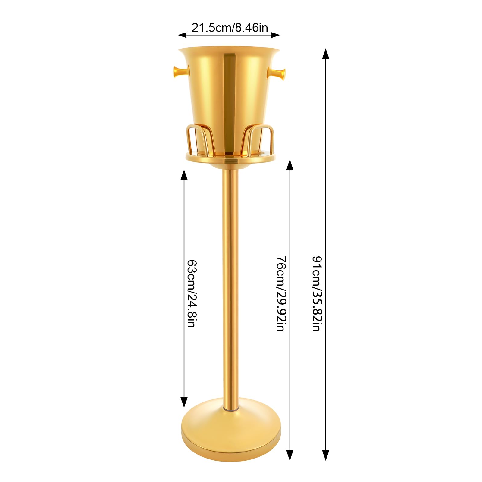 5L Edelstahl-Vertikaler Eiskörper Party-Eisbehälter 14cm Eiseimer mit Halterung Eiskübel Ständer, Kapazität, Edelstahl, Gold, Moderner Stil, Freistehend, 35,83 Zoll Höhe, für Wein und Champagnen