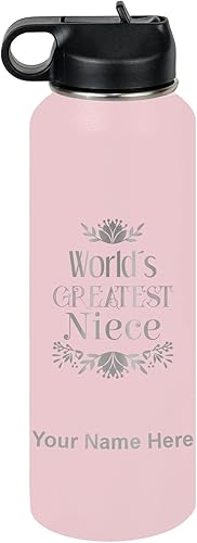Miniatura 12 de LaserGram Personalized Water Bottle, World's Greatest Niece, Stainless Steel Double Wall Vacuum Insulated with Flip Top Straw, Custom Engraved Gift