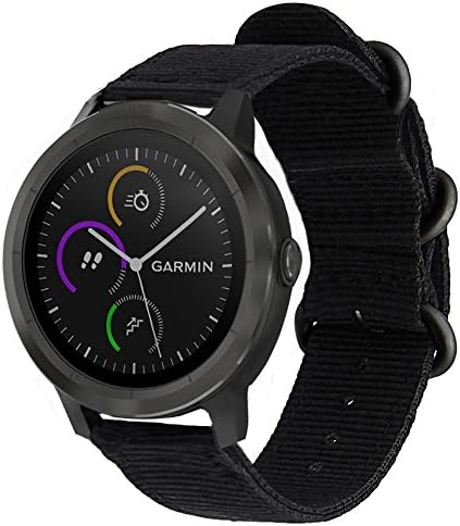 ViCRiOR Vivoactive 3 Band, NATO Premium Woven Nylon Band Strap for Garmin Vivoactive 3/ Vivoactive 3 Music, Forerunner 645 Music,Ticwatch 2/E, Black