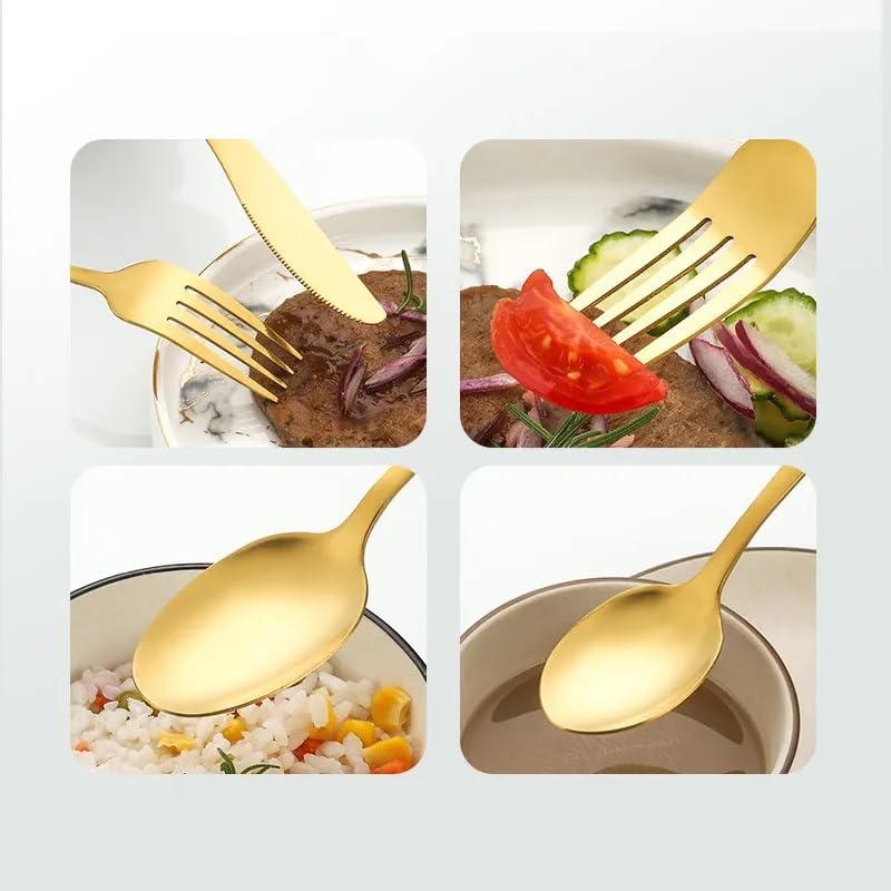 Image of aDai Premium Cutlery Set | Stainless Steel Tableware | Mirror Finish | Includes Spoon Fork Knife & Teaspoon | Elegant Flatware Set for Dining, Parties & Gifting (Gold, Set of 20)