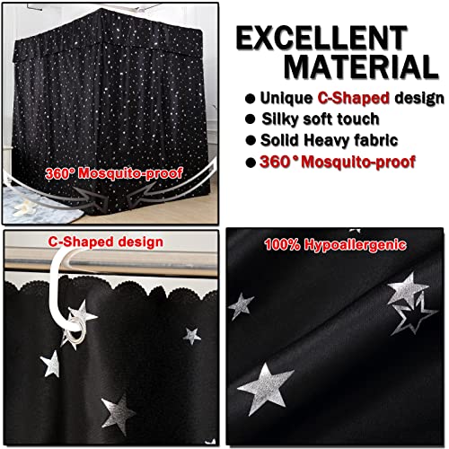 Scmty Luxury 100% Lightproof Blackout 4 Corner Post Bed Curtain Canopy For Bed Bedroom Decoration 100% Shading Privacy Protection For Adults Girls Boys Bed Canopies Bed (Black, King) #TOP2
