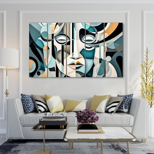 Image of The Castle Decor Modern Abstract Face Art Painting With Frame 5 Big Size (36x60) Multiple Frames Wall Art Painting for Living Room,bedroom,drawing Room,hotels-wooden Framed-digital Painting