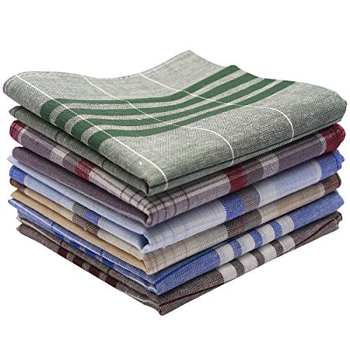HQDeal 6 PCS Men's Handkerchiefs, Handkerchief Set, 100% Soft Cotton Hankie, Assorted Pure Cotton Handkerchiefs Men's Stripe Checkered Pattern Handkerchiefs Pocket Square Hankies- 40 x 40cm