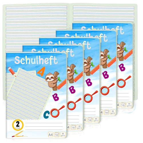 6er-Pack Schreiblernheft Lineatur 2 Din A4 1 Hefte je 16 Blatt Deutschheft 2 Klasse Als Schreiblernheft 100g/mBezug Runde Ecken Verhindern Eselsohren Liniertes Heft Farbig Hinterlegte Lineatur