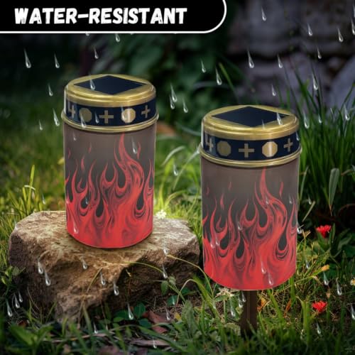 Image of Halloween Cemetery Solar Lights Flameless Candles 2 Pack | Outdoor Waterproof LED Flameless Candle, Grave Lights Solar Powered Landscape Light for Grave Memorial Gift, Cemetery Decor