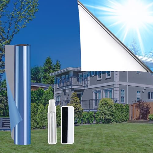 Lifetree Reflective Window Film Privacy & Anti Glare, One Way Window Film See Out Not In, No Glue Heat Blocking Thermal UV Sun Blocker for Home Office WindowsBlue, 44.5 * 400cm