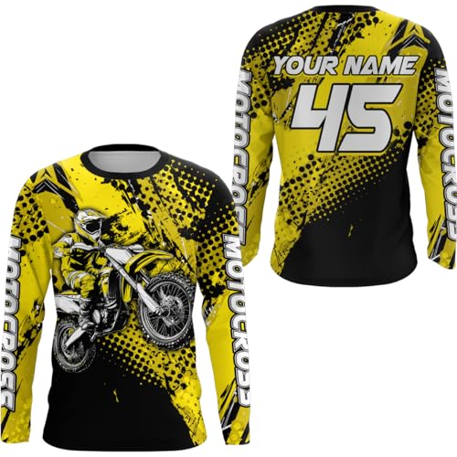 Motocross Jersey Men Women Kid Dirt Bike Jersey Upf30+ Customized Motocross Racing Shirt Youth Boys Girls Off-Road Motorcycle (US, Alpha, Small, 5X-Large, Regular, Regular, Yellow)