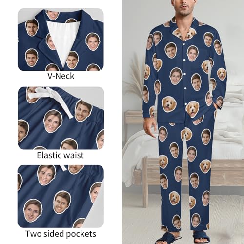 Custom Pajamas Set with Photo Face Personalized Pajama Pjs Funny Gifts for Men Women Matching Couples Christmas3