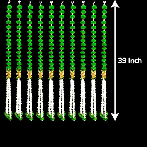 Image of iHandikart Decorative Pack of 2 Green Pom Pom Wall Hanging, 39 Inch Long Pom Pom & Bead Strings for Home, Balcony & Festive Decor, Ideal Entrance Decoration & Housewarming Gift (RK-155-2-Green)