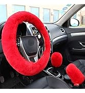 Fluffy Steering Wheel Cover, ZYNQACC Fuzzy Steering Wheel Cover for Women, Fashion Warm Wool Furr...