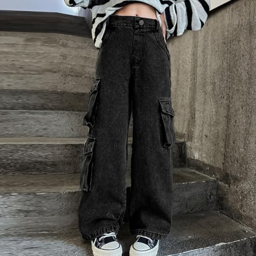 Baggy Jeans for Girls Cute Bowknot Straight Leg Denim Pants Vintage Embroidery Wide Leg Jeans Y2K Streetwear Clothing 4-13Y2