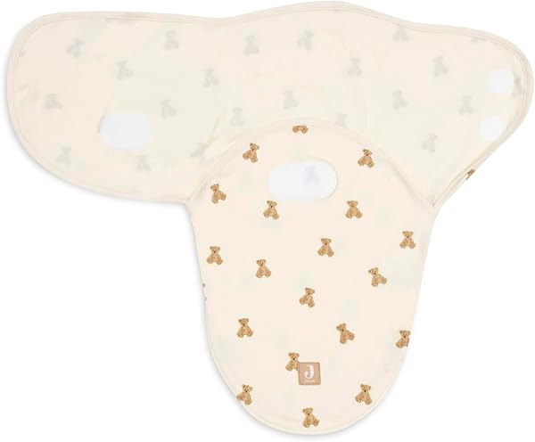 Jollein Cocon d’emmaillotage bébé 0-3 mois - Teddy Bear - 100% coton - 0,5 TOG - gigoteuse d’été nouveau-né - avec fermeture velcro et fermeture éclair en bas - swaddle - certifié OEKO-TEX - 2