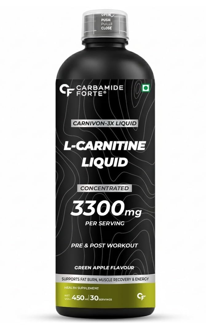 carbamide forte l carnitine liquid 3300mg per serving | carnitine supplement with added vitamins - green apple flavour - 30 servings - 450ml, 500 millilitre