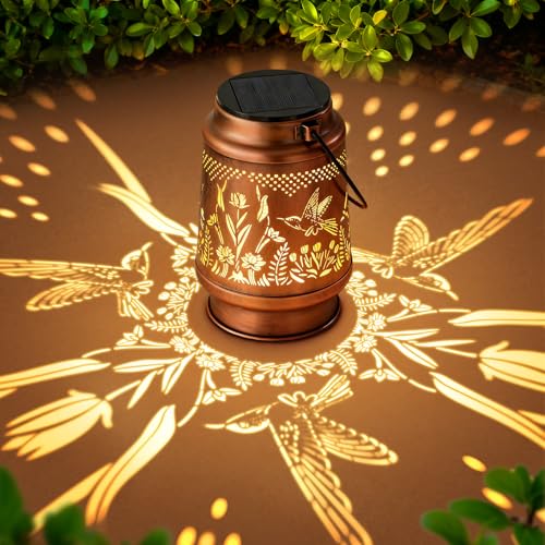 Global Golden Birthday Gifts for Women, Solar Garden Ornaments Hummingbird Outdoor Solar Lanterns Waterproof Garden Lights, Hummingbird Presents Mothers Day Gifts for Women Mum Grandma