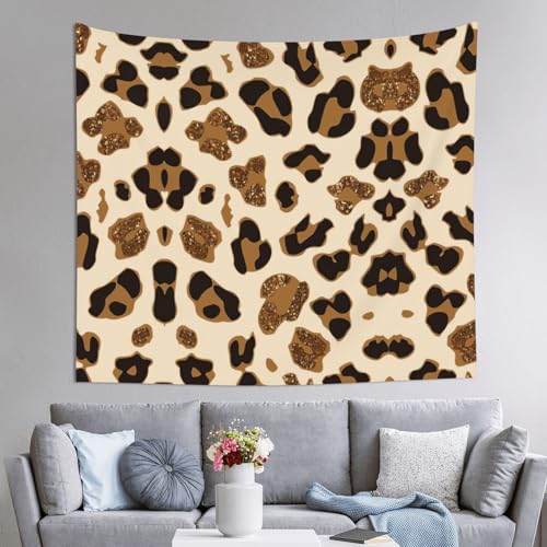 Grande tapisserie léopard JEJEA en tissu fluide 152x130 cm pour habillage mural de salon