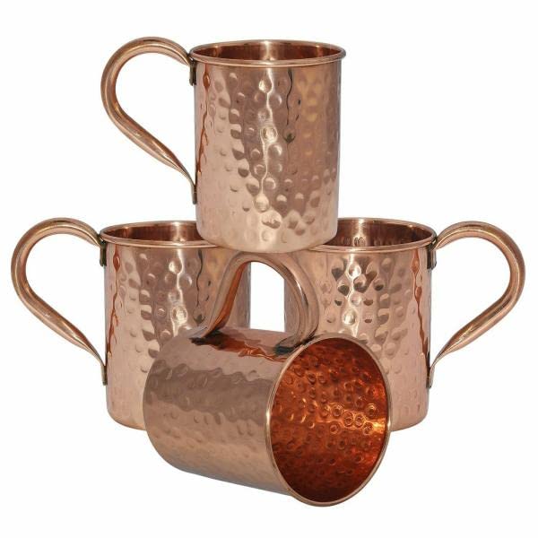 Copper Mule Mug Hammered Set of 4 Copper Cups with Large Handle for Ice Cold Drinks, Beer, Cocktails Barware Size- 500ml 16.oz